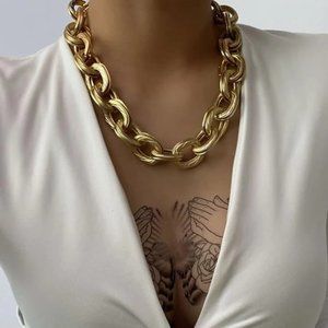 Gold Chunky Statement Necklace Gold Cuban Link Chain Double Link